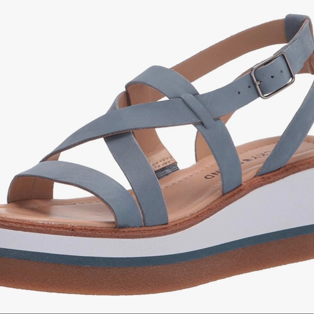 Lucky Brand Ticey Platform Wedge Sandal Bluestone Leather